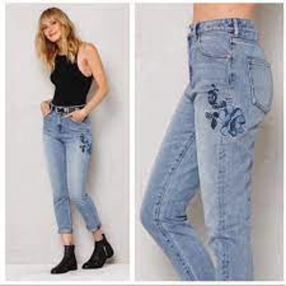 pacsun size 26 garden blue floral mom jeans high rise ankle crop straight leg